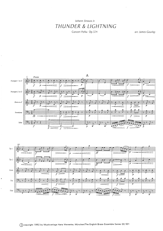 Thunder amp Lightning Polka (1.+2.Trp in C Horn in F Pos Tuba) (Quintett (Blech Brass)) von Johann Strauss Jr. (Konzert Polka op. 324)