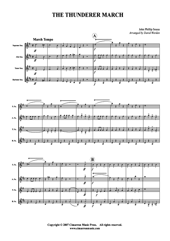 Thunderer March (Saxophon-Quartett SATB) (Quartett (Saxophon)) von John Philip Sousa