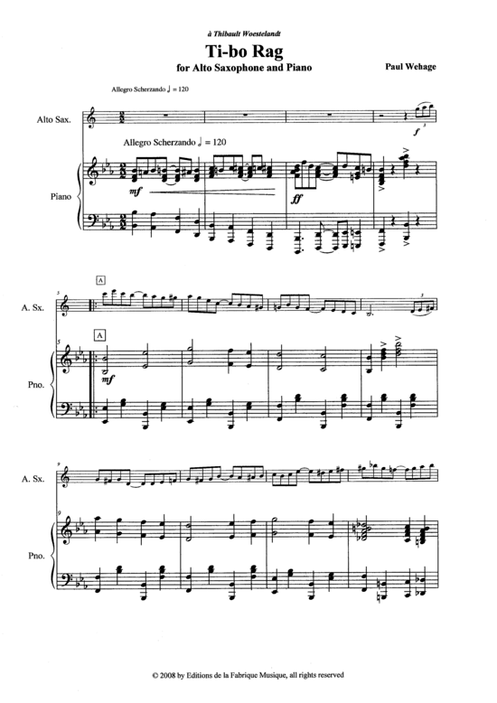 Tibo Rag (Alt-Saxophon + Klavier) (Klavier  Alt Saxophon) von Paul Wehage