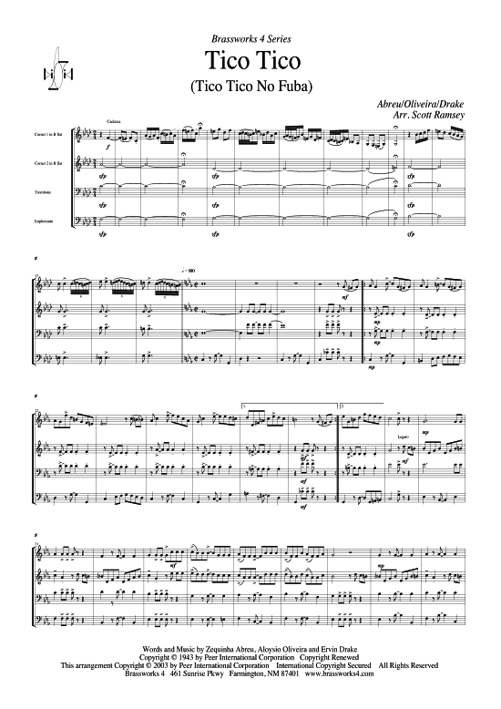 Tico Tico (2xTromp in B Horn in F (Pos) Pos) (Quartett (Blech Brass)) von Abreu Oliveira Drake