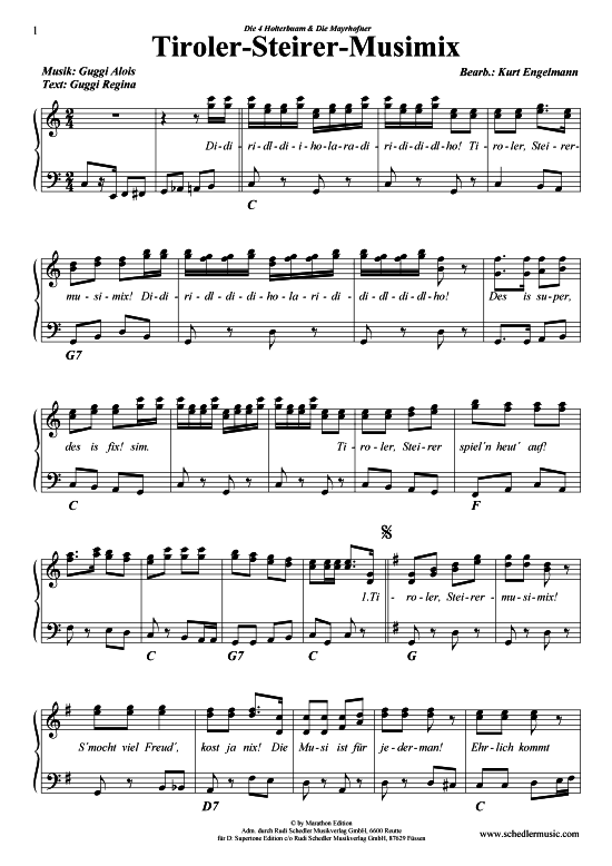 Tiroler-Steirer-Musimix (Klavier + Gesang) (Klavier Gesang  Gitarre) von Die 4 Holterbuam und Die Mayerhofner