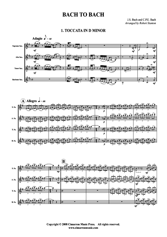 Toccata in D-Moll u. Solfeggietto (Saxophon-Quartett SATB) (Quartett (Saxophon)) von J. S. Bach
