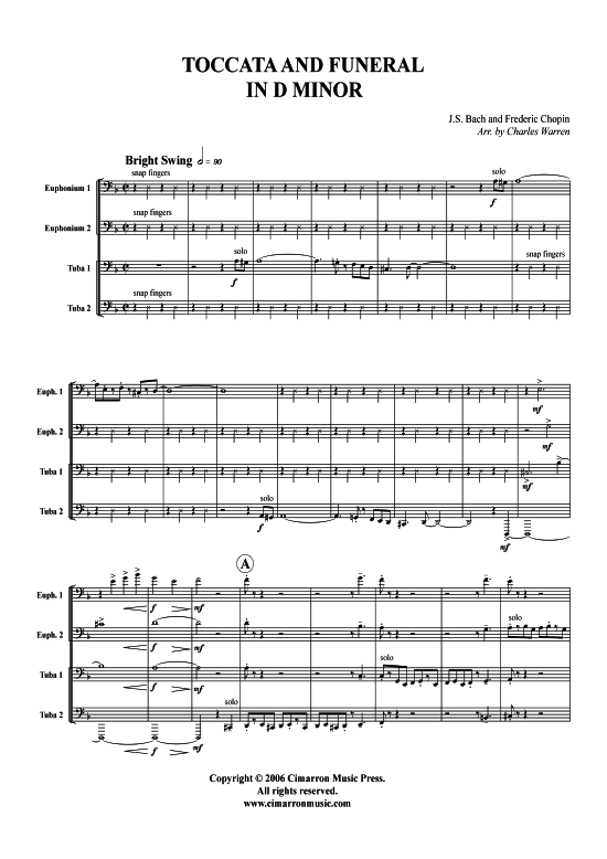 Toccata und Funeral in D-Moll (Tuba Quartett 2x Bariton 2xTuba) (Quartett (Tuba)) von J. S. Bach (Jazzy version)