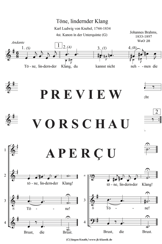 T ne lindernder Klang  WoO 28 ( 4 st.Kanon in der Unterquinte) (Gemischter Chor) (Gemischter Chor) von Johannes Brahms