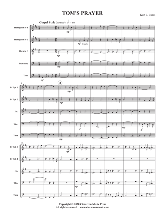 Tom acute s Prayer (Blechbl auml ser Quintett) (Quintett (Blech Brass)) von Kurt Lucas