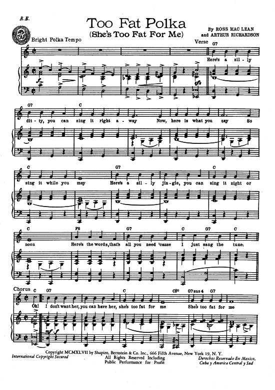 Too Fat Polka (She acute s Too Fat For Me) (Klavier + Gesang) (Klavier + Gesang) (Klavier Gesang  Gitarre) von Popular Standard