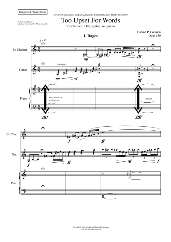 Too Upset For Words (Klarinette in B Gitarre + Klavier) (Trio (Klavier  2 St.)) von Carson P. Cooman