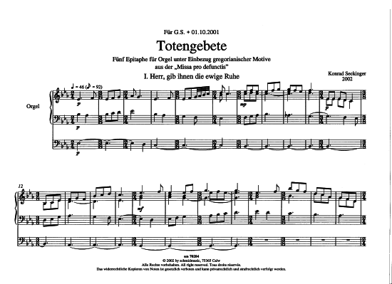 Totengebete (Orgel Solo) (Orgel Solo) von Konrad Seckinger (5 Epitaphe)
