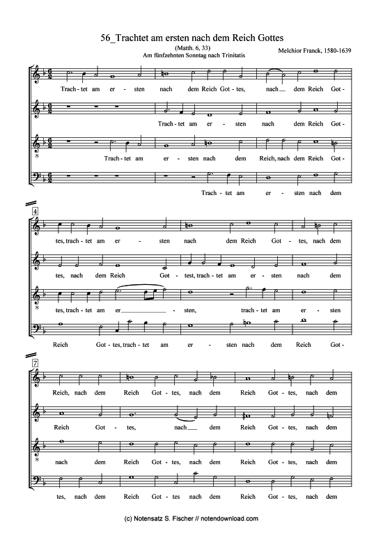 Trachtet am ersten nach dem Reich Gottes (Gemischter Chor) (Gemischter Chor) von Melchior Franck (1580-1639)