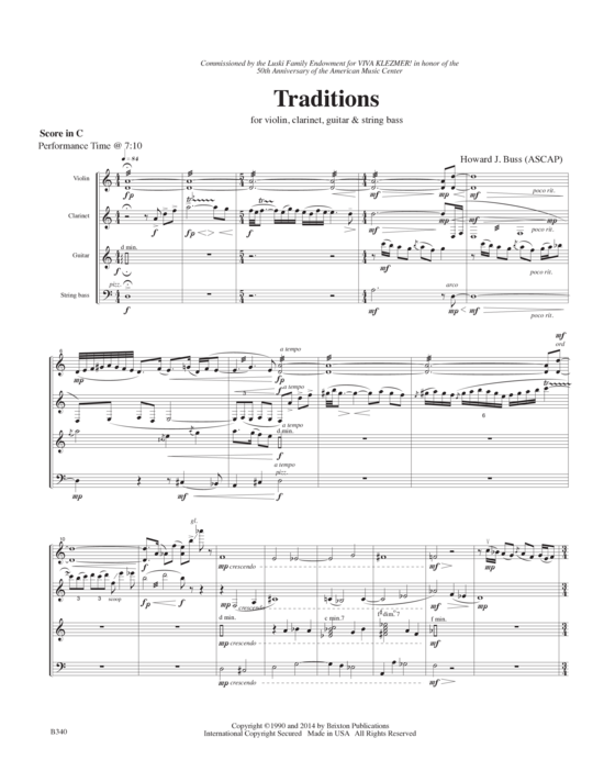 Traditions (Violine Klarinette Gitarre und Kontrabass) (Quartett (4 St.)) von Howard J. Buss 