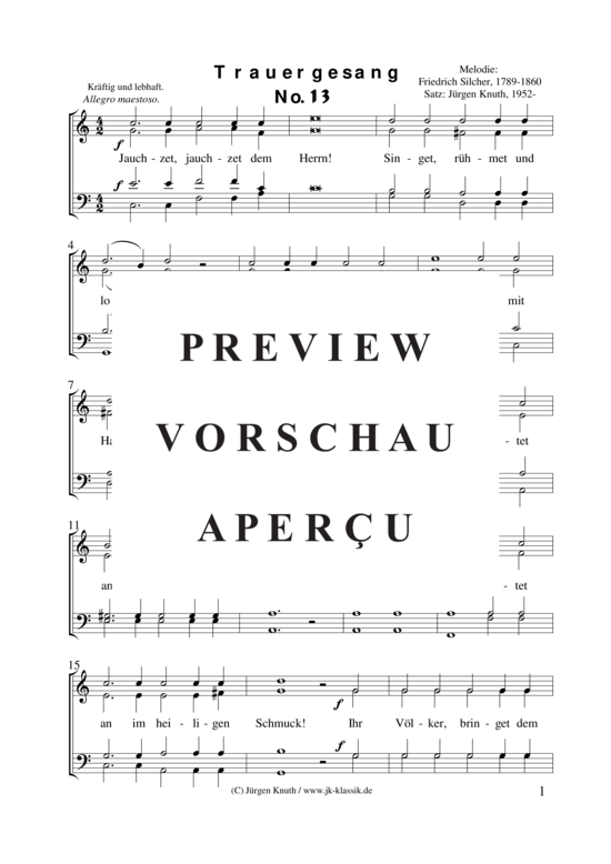 Trauergesang No.13 (Jauchzet jauchzet dem Herrn) (Klavier Solo) (Gemischter Chor) von Friedrich Silcher