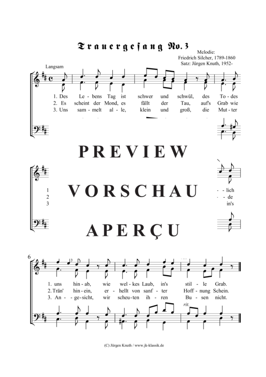 Trauergesang Nr.3 (Des Lebens Tag ist schwer und schw l) (Gemischter Chor) (Gemischter Chor) von Friedrich Silcher