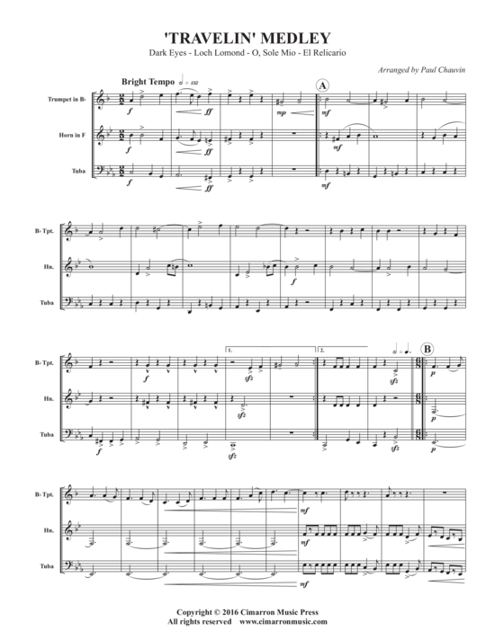 Travelin Medley (Blechbl ser Trio f r Trompete in B Horn in F oder Posaune + Tuba) (Trio (Blech Brass)) von Arr. Paul Chauvin