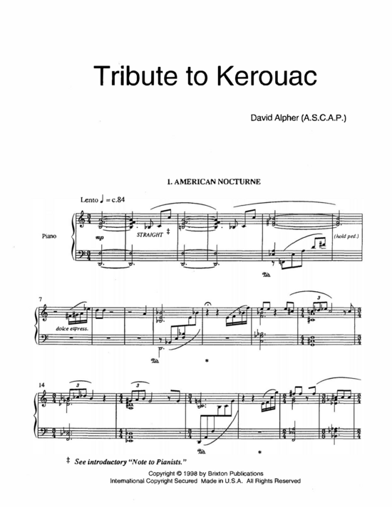 Tribute to Kerouac (Klavier Solo) (Klavier Solo) von David Alpher