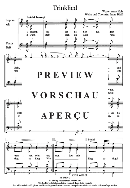 Trinklied (Gemischter Chor) (Gemischter Chor) von Franz Biebl (Wein-und Trinklied)