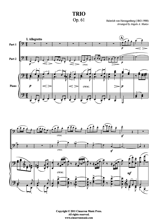 Trio Op. 61 (2x Bariton Posaune + Klavier) (Trio (Klavier  2 St.)) von Heinrich von Herzogenberg