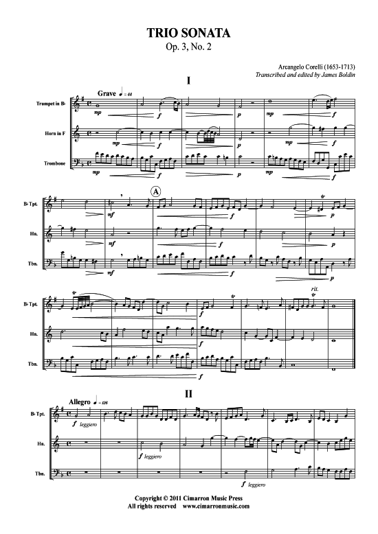 Trio Sonata op. 3 Nr. 2 (Trompete Horn Posaune) (Trio (Blech Brass)) von Arcangelo Corelli