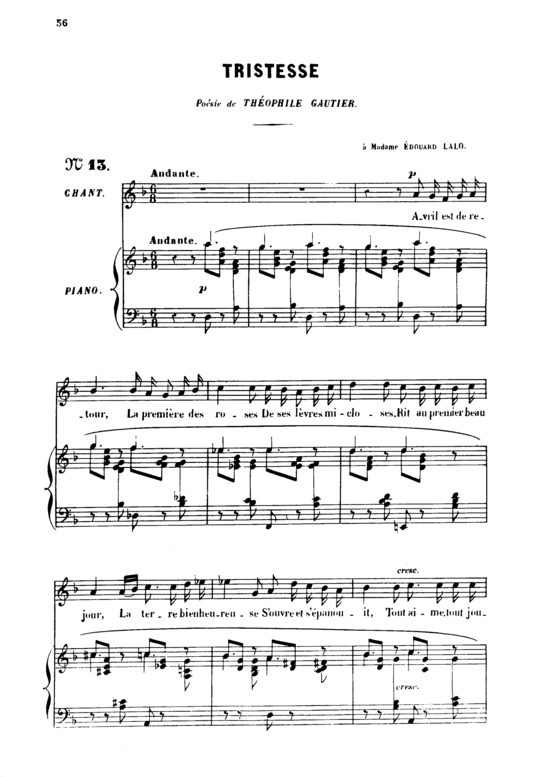 Tristesse Op. 6 No.2 (Gesang hoch + Klavier) (Klavier  Gesang hoch) von Gabriel Faur eacute 