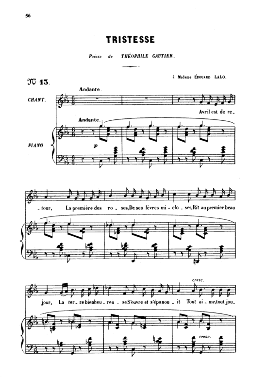 Tristesse Op. 6 No.2 (Gesang mittel + Klavier) (Klavier  Gesang mittel) von Gabriel Faur eacute 