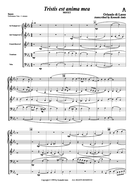 Tristis est anima mea (Blechbl auml serquintett) (Quintett (Blech Brass)) von Orlando Lasso (Lassus)