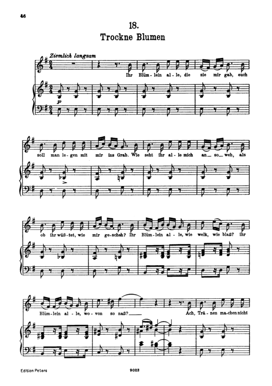 Trockne Blumen D.795-18 (Die Sch ouml ne M uuml llerin) (Gesang hoch + Klavier) (Klavier  Gesang hoch) von Franz Schubert