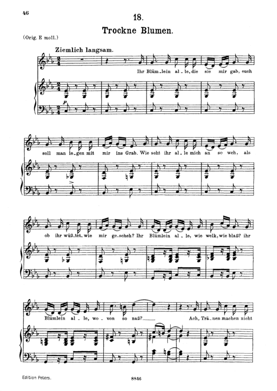 Trockne Blumen D.795-18 (Die Sch ouml ne M uuml llerin) (Gesang mittel + Klavier) (Klavier  Gesang mittel) von Franz Schubert
