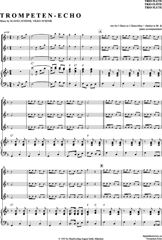 Trompeten Echo (Fl ten Trio + Klavier) (Trio (Fl te)) von Slavko Avsenik und seine Original Oberkrainer