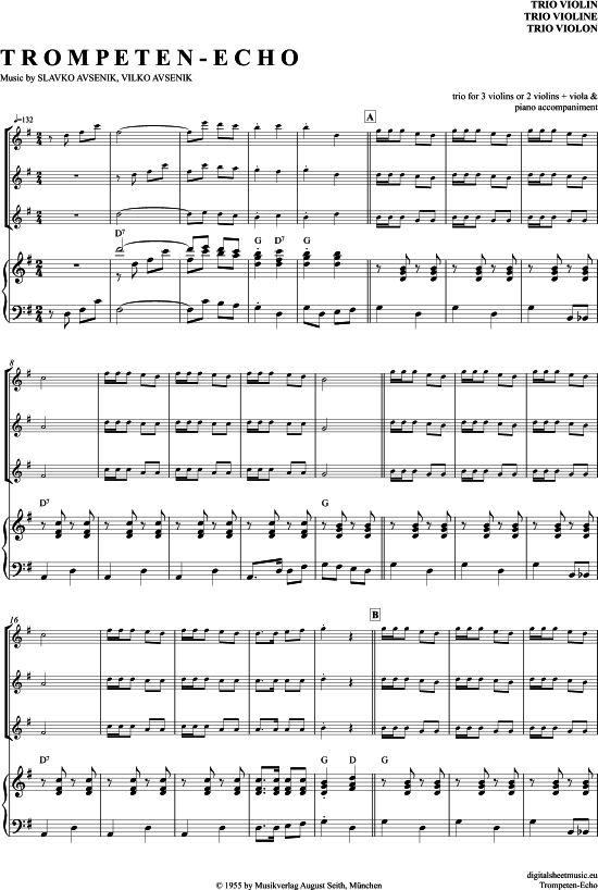 Trompeten Echo (Violinen Trio + Klavier) (Trio (Violine)) von Slavko Avsenik und seine Original Oberkrainer