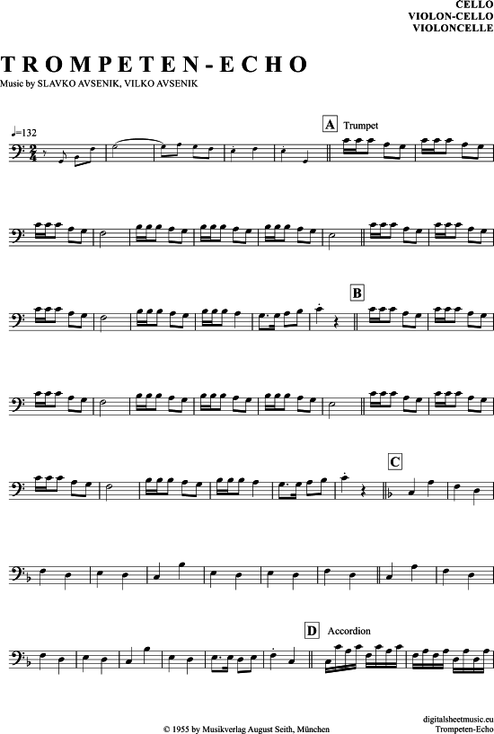 Trompeten Echo (Violon-Cello) (Violoncello) von Slavko Avsenik Und Seine Original Oberkrainer