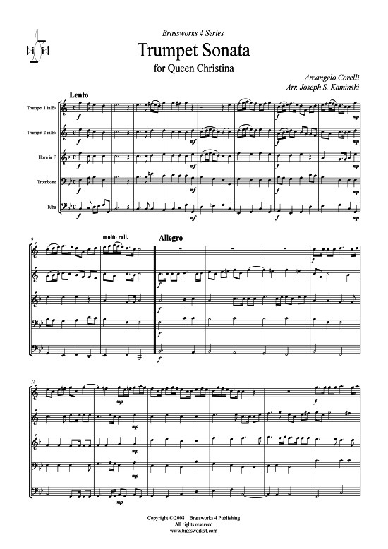 Trompeten Sonate f r Queen Christina (Blechbl serquintett) (Quintett (Blech Brass)) von Arcangelo Corelli