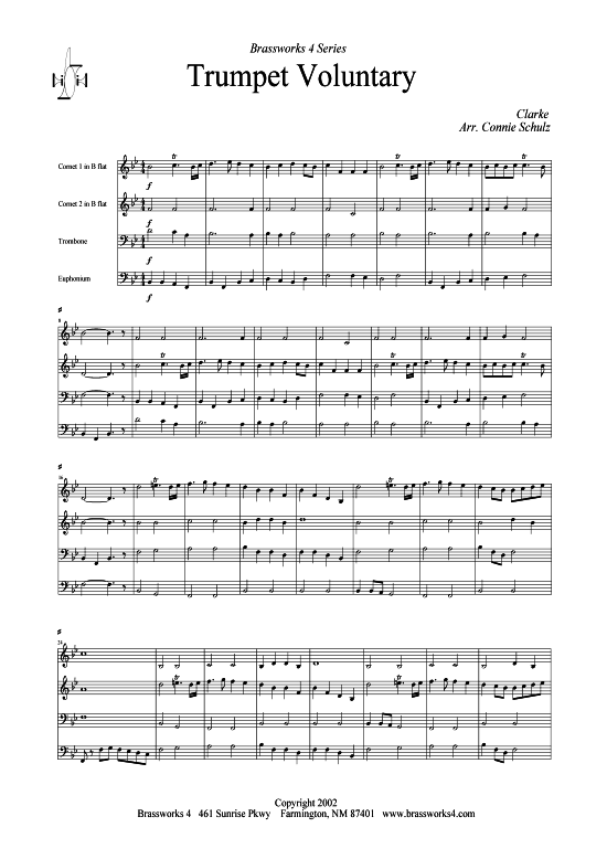 Trumpet Voluntary (2xTromp in B Horn in F (Pos) Pos) (Quartett (Blech Brass)) von Jeremiah Clarke