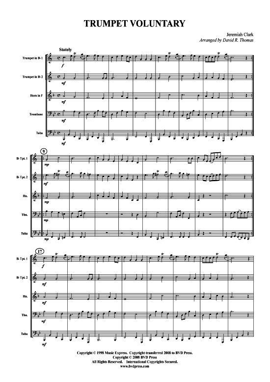 Trumpet Voluntary - Prince of Denmark March (Blechbl serquintett) (Quintett (Blech Brass)) von Jeremiah Clarke (arr. Thomas)