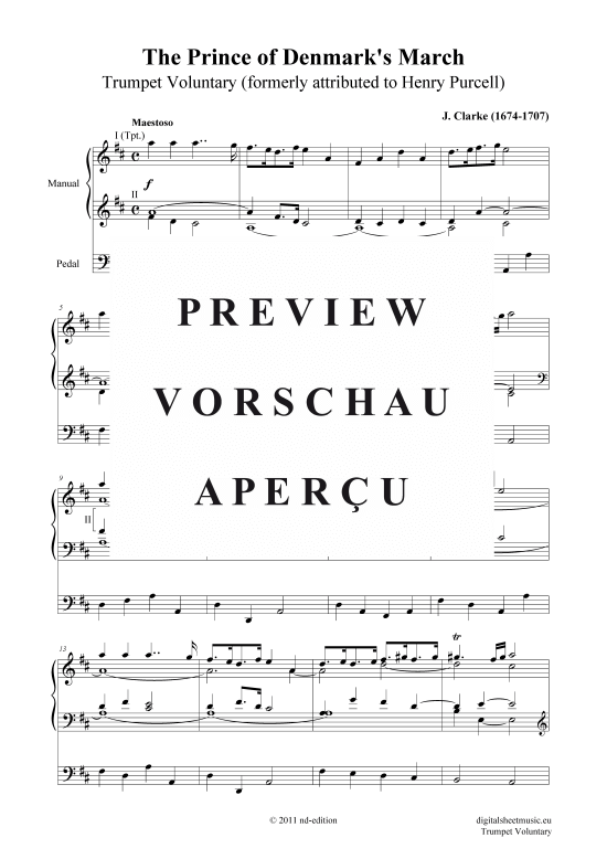 Trumpet Voluntary - Prince of Denmark March (Orgel Solo) (Orgel Solo) von Jeremiah Clarke (fr her H. Purcell zugeschrieben)