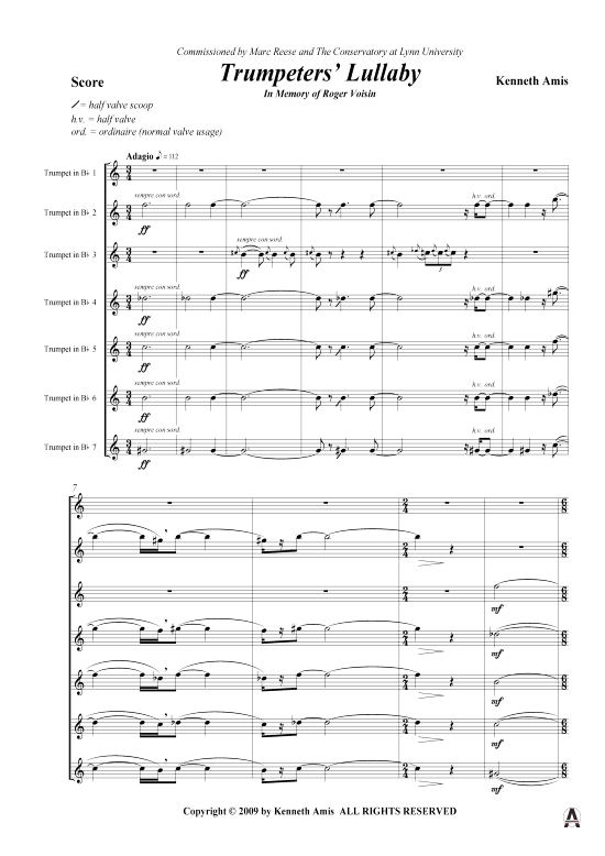 Trumpeters Lullaby (7x Trompete) (Septett) von Kenneth Amis