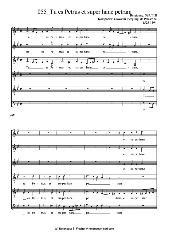 Tu es Petrus et super hanc petram (Gemischter Chor) (Gemischter Chor) von Giovanni Piergluigi da Palestrina 1525-1594 