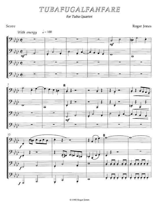 TUBAFUGALFANFARE (Tuba Quartett TTTT) (Quartett (Tuba)) von Roger Jones
