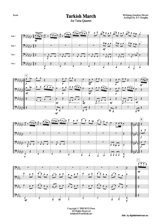 T rkischer Marsch (Tuba Quartett) (Quartett (Tuba)) von Wolfgang A. Mozart (arr. Doughty)