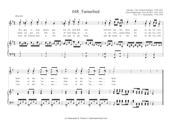 Turnerlied (Klavier + Gesang) (Klavier  Gesang) von Carl Gottlieb Rei iger (1798-1859)