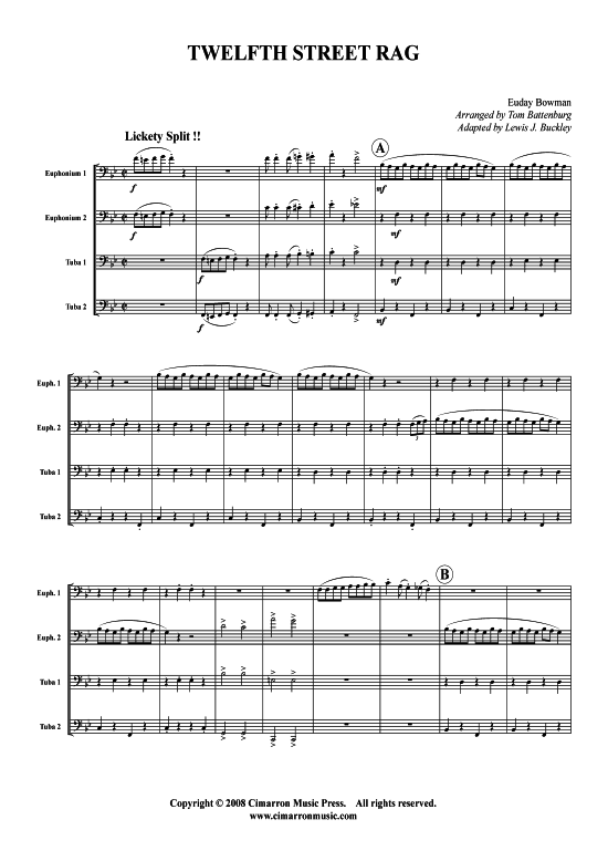 Twelfth Street Rag (Tuba Quartett 2x Bariton 2xTuba) (Quartett (Tuba)) von Euday Bowman