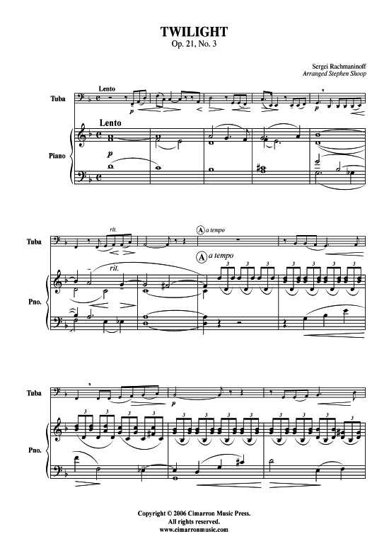 Twilight (Tuba + Klavier) (Klavier  Tuba) von Sergei W. Rachmaninow