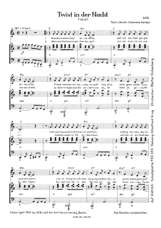 Twist in der Nacht (Klavier + Gesang) (Klavier Gesang  Gitarre) von Manfred Krug amp Orchester Walter Eichenberg