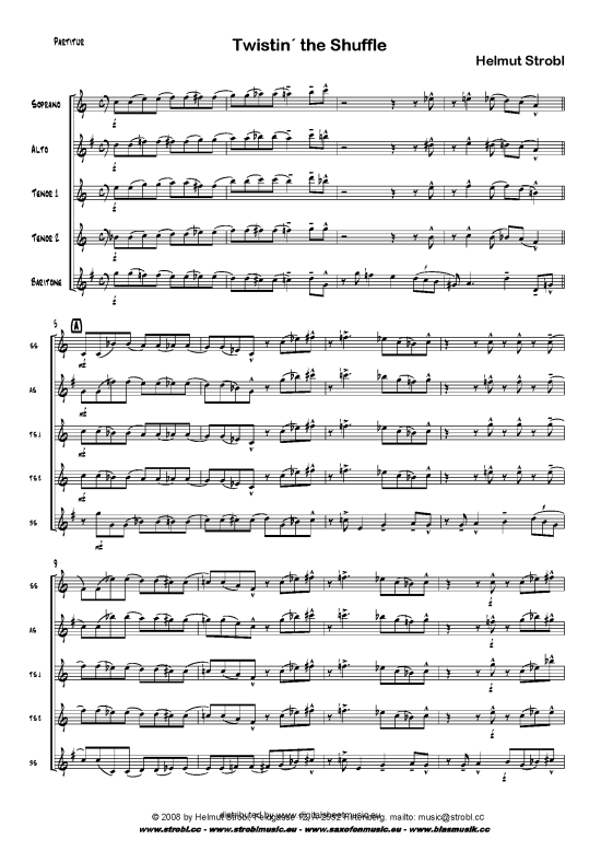 Twistin The Shuffle (Quintett (Saxophon)) von Helmut Strobl - Saxophonquintett (AATTB) - (SATTB)