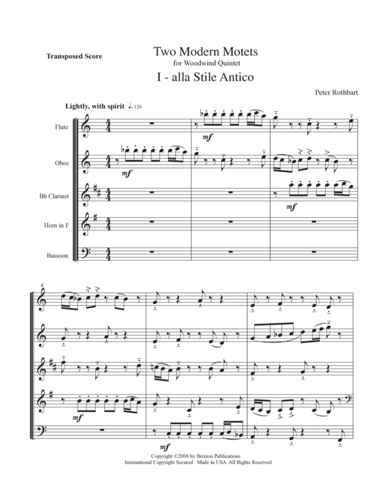 Two Modern Motets (Holzbl ser Quintett Fl te Oboe Klarinette Horn Fagott) (Quintett (Holzbl ser)) von Peter Rothbart