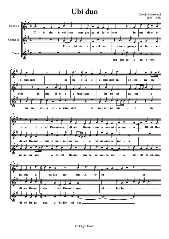 Ubi duo (Gemischter Chor SST) (Gemischter Chor) von Claudio Monteverdi (1567-1643)