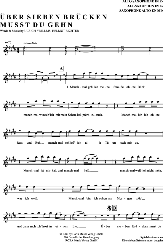  ber Sieben Br cken Musst Du Gehn (Alt-Sax) (Alt Saxophon) von Peter Maffay