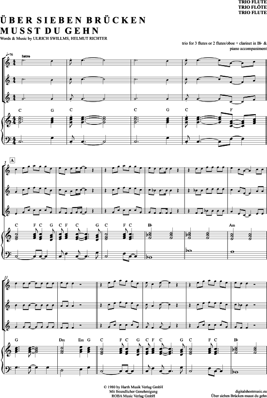  ber Sieben Br cken Musst Du Gehn (Fl ten Trio + Klavier) (Trio (Fl te)) von Peter Maffay