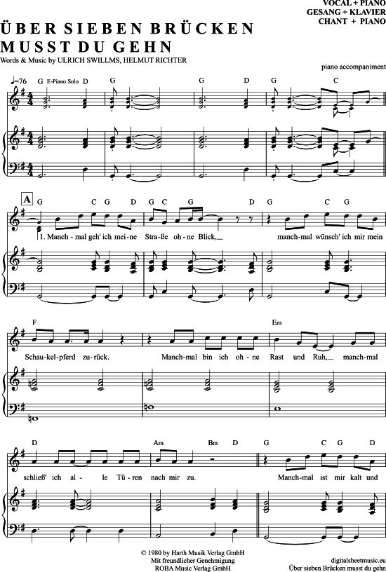  ber Sieben Br cken Musst Du Gehn (Klavier Begleitung + Gesang) (Klavier Gesang  Gitarre) von Peter Maffay
