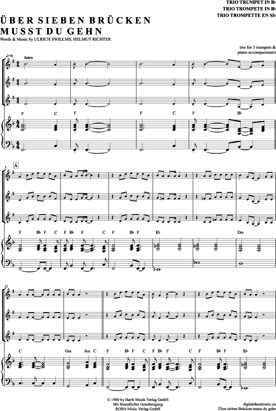  ber Sieben Br cken Musst Du Gehn (Trompeten Trio + Klavier) (Trio (Trompete)) von Peter Maffay
