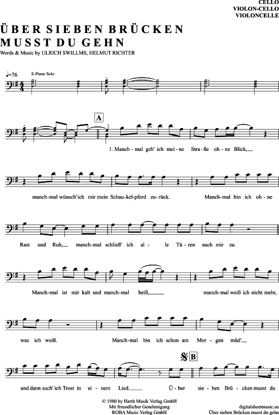  ber Sieben Br cken Musst Du Gehn (Violoncello) (Violoncello) von Peter Maffay