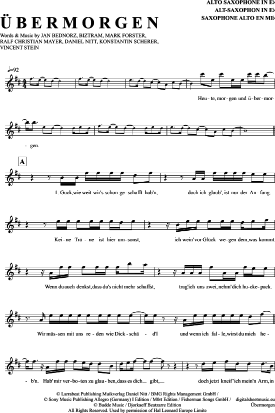  bermorgen (Alt-Sax) (Alt Saxophon) von Mark Forster